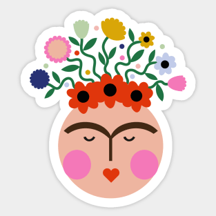 Cute colorful summer flowers Frida kahlo portrait mexican feminist painter viva la vida Sticker